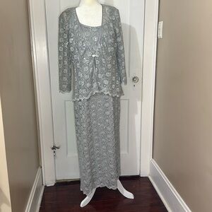R&M Richards Silver w/Sequin Formal Long Dress w/Jacket